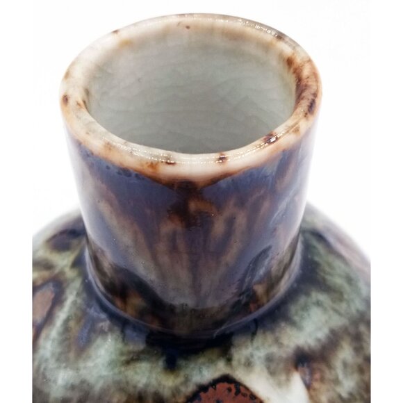 Vintage Bud Vase Wony  Japan Cherry Blossom Drip Glaze Handmade Pottery Kitschy - Picture 8 of 16